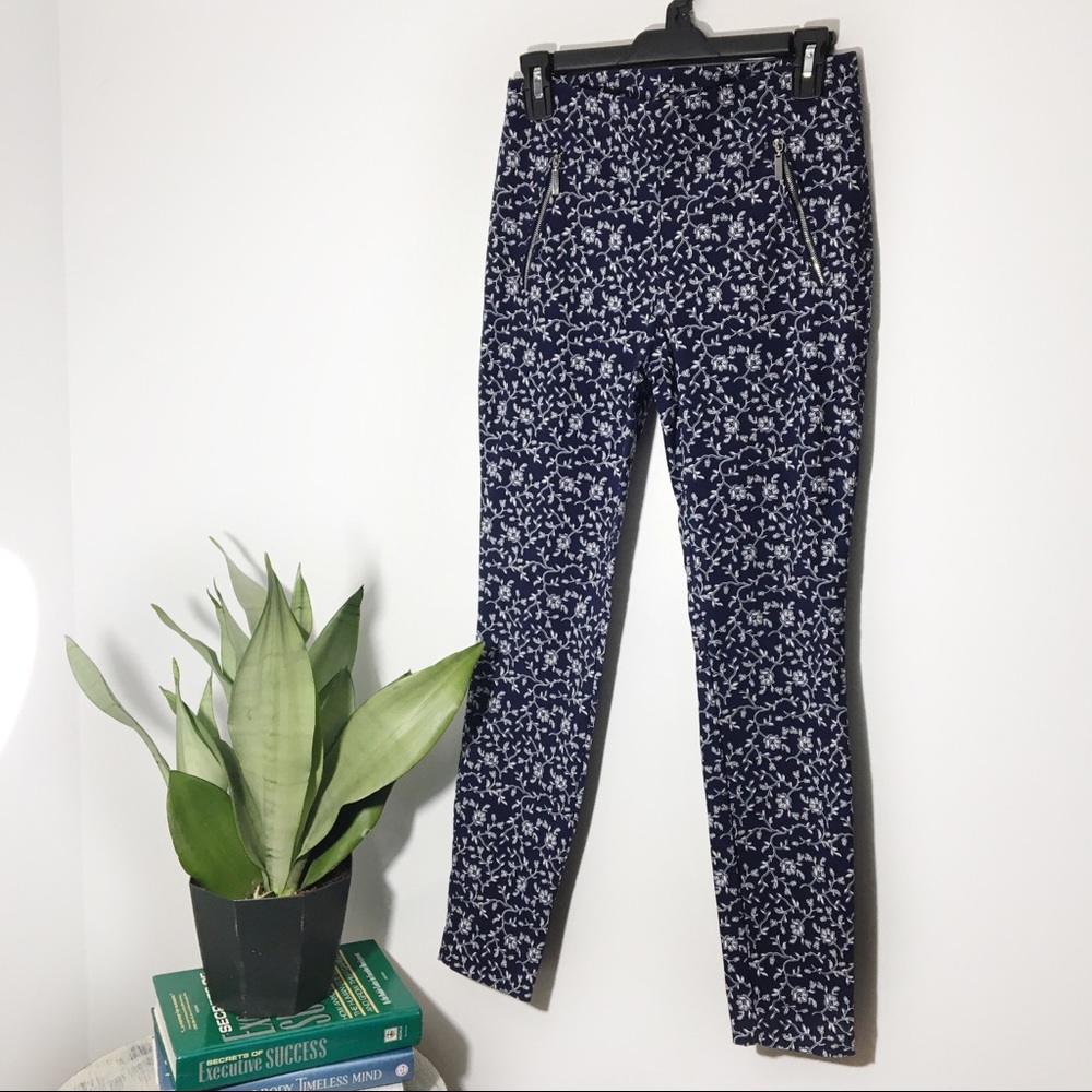 Navy & White Floral Pants Size 4